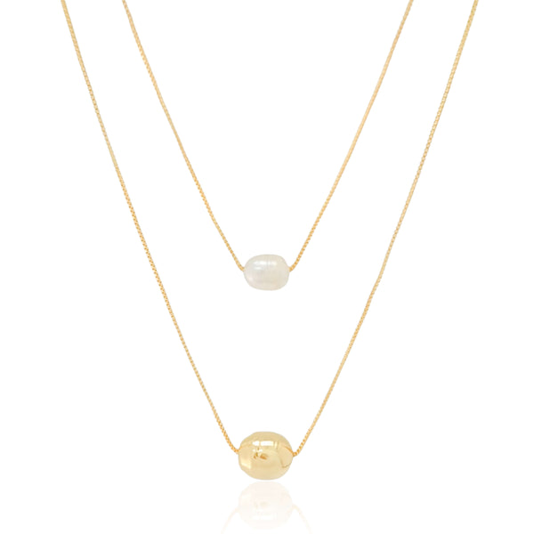 Double spheres Pearl and gold Necklace